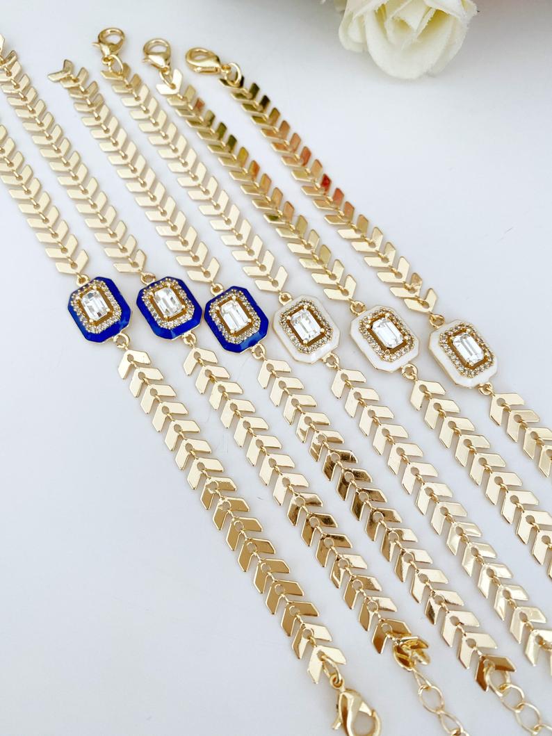 Gold Chain Bracelet, Micro Pave Bracelet, Cubic Zircon Bracelet, CZ