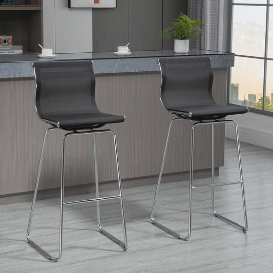 HOMCOM DUO Bar Stool Pub Chair Set Dining Stools w/ Backrest Steel