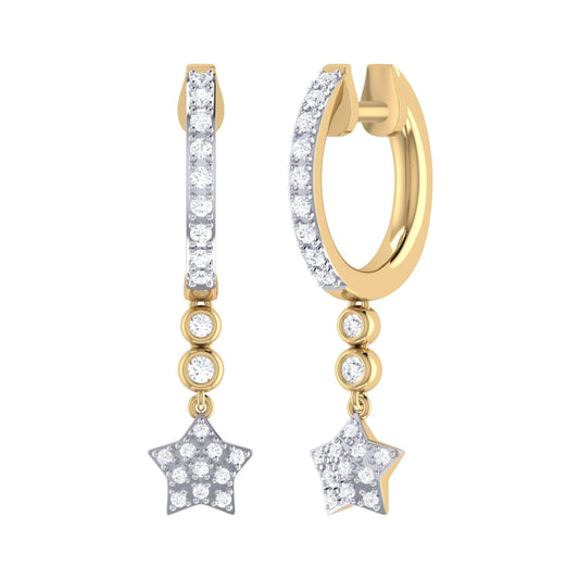 Star Bezel Duo Diamond Hoop Earrings in 14K Yellow Gold Vermeil on