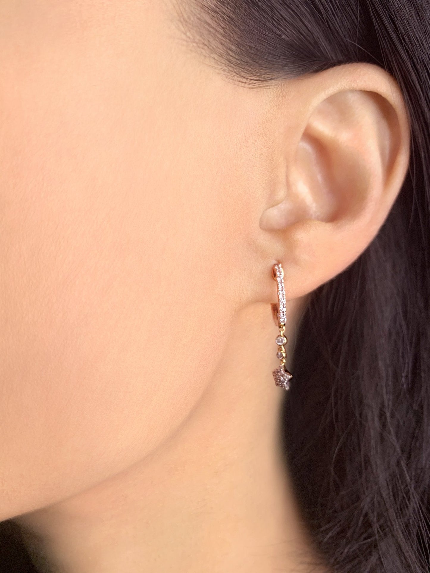 Star Bezel Duo Diamond Hoop Earrings in 14K Yellow Gold Vermeil on